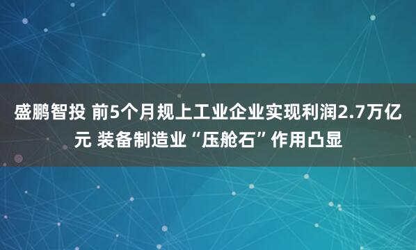 盛鹏智投 前5个月规上工业企业实现利润2.7万亿元 装备制造业“压舱石”作用凸显