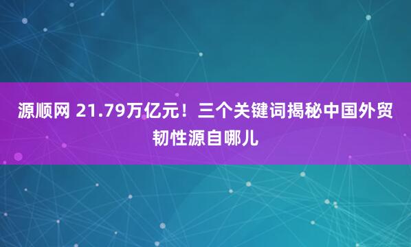 源顺网 21.79万亿元！三个关键词揭秘中国外贸韧性源自哪儿