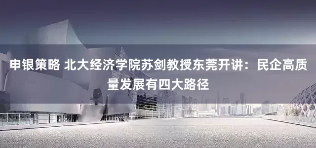 申银策略 北大经济学院苏剑教授东莞开讲：民企高质量发展有四大路径